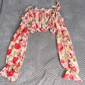 Pink and Green Floral Off-Shoulder Top